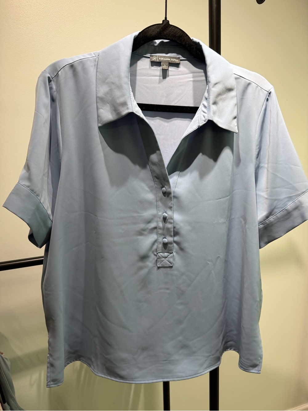 Adrianna Papell Light Blue Short-Sleeve Button Polo Blouse
